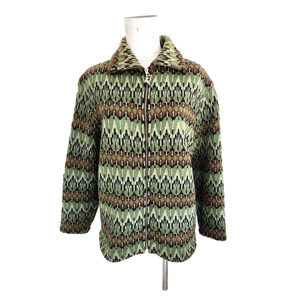 Denmark Womens Wool Cardigan Sweater vtg 60's unbranded Green Zip Green Medium